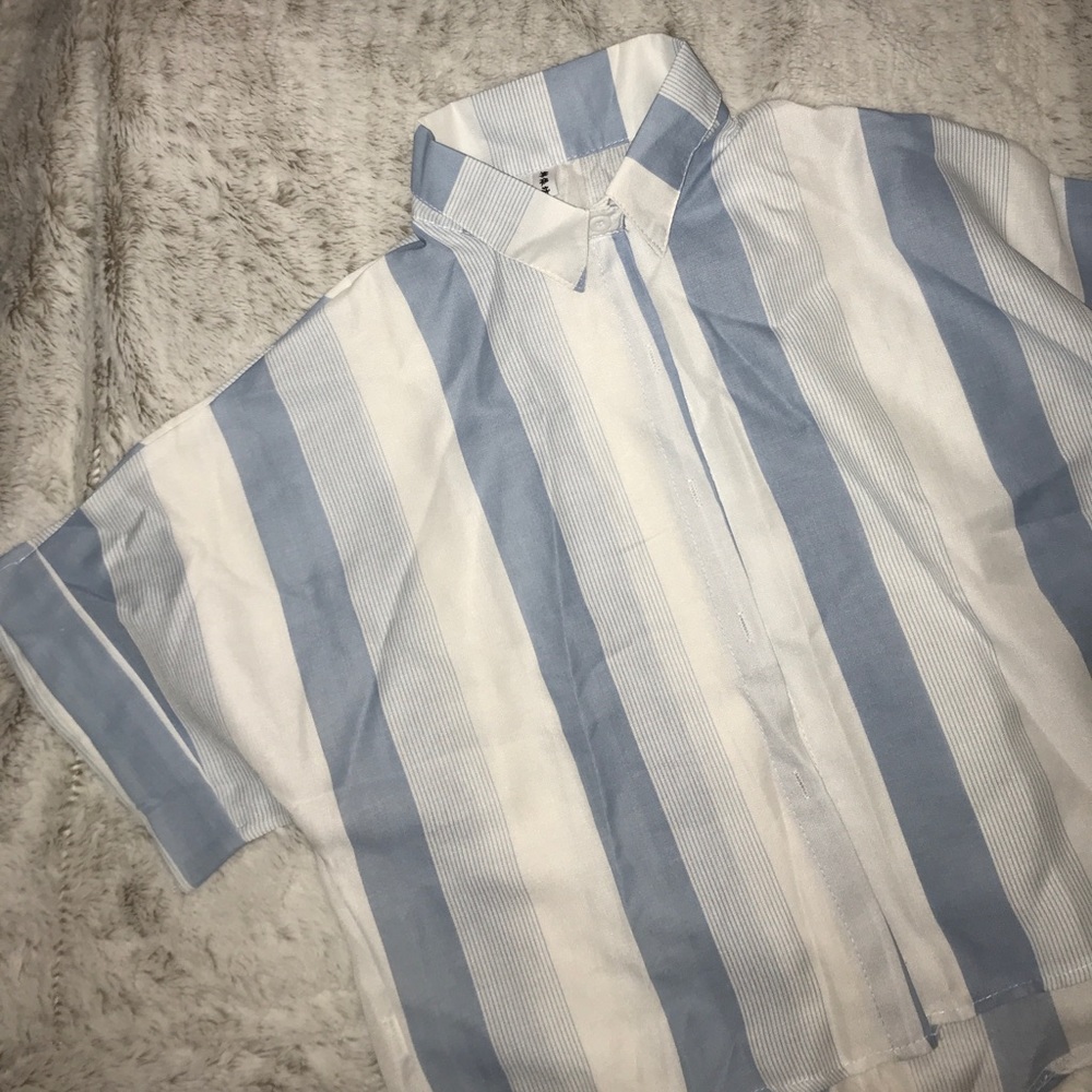 Blue and white striped loose fit top